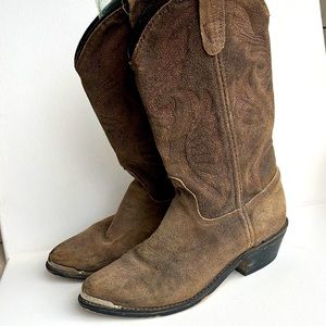 Double H Western Style Boots- Suede Brown Leather Cowboy Boots- Women’s 7